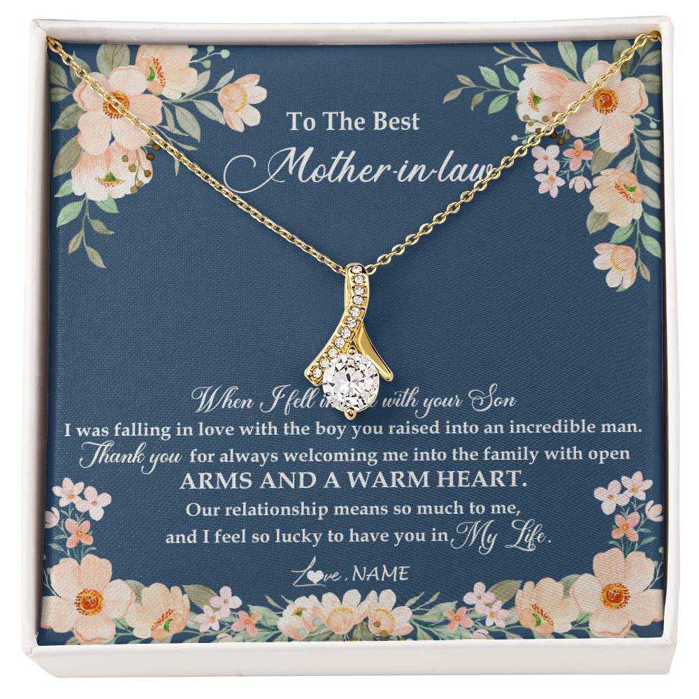 Alluring Beauty Necklace 18K Yellow Gold Finish | Personalized To My Mother In Law Necklace from Daugter In Law Feel In Love Son Mother Of My Husband Jewelry Birthday Wedding Pendant Customized Message Card | siriusteestore