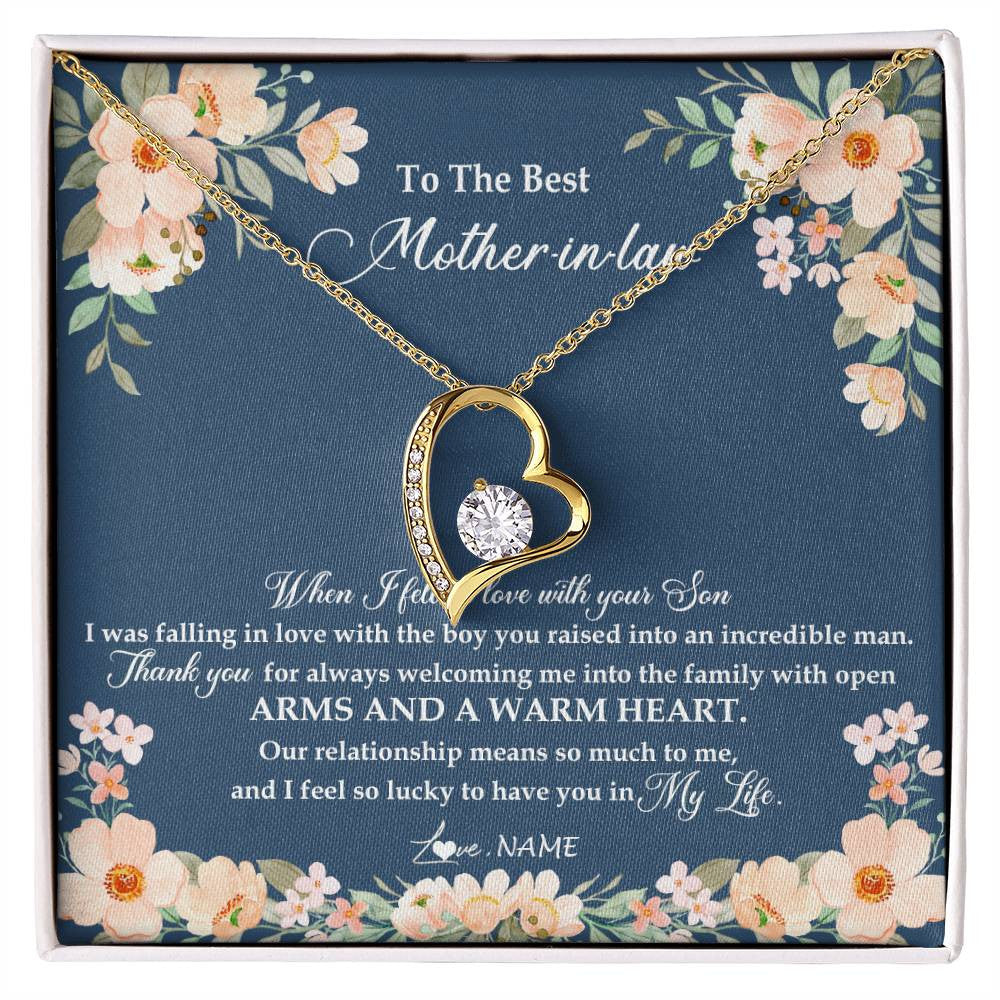 Forever Love Necklace 18K Yellow Gold Finish | Personalized To My Mother In Law Necklace from Daugter In Law Feel In Love Son Mother Of My Husband Jewelry Birthday Wedding Pendant Customized Message Card | siriusteestore