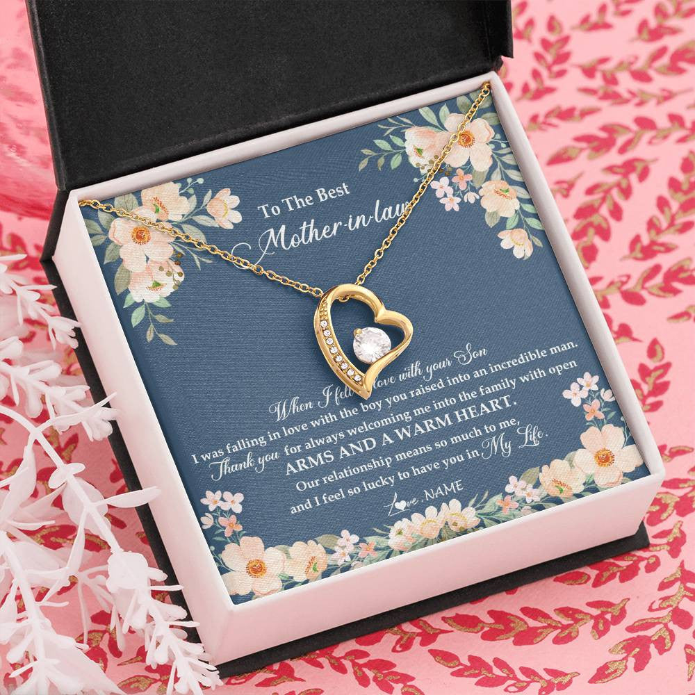 Forever Love Necklace 18K Yellow Gold Finish | Personalized To My Mother In Law Necklace from Daugter In Law Feel In Love Son Mother Of My Husband Jewelry Birthday Wedding Pendant Customized Message Card | siriusteestore