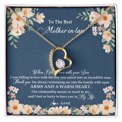 Forever Love Necklace 18K Yellow Gold Finish | Personalized To My Mother In Law Necklace from Daugter In Law Feel In Love Son Mother Of My Husband Jewelry Birthday Wedding Pendant Customized Message Card | siriusteestore