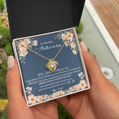 Love Knot Necklace 18K Yellow Gold Finish | Personalized To My Mother In Law Necklace from Daugter In Law Feel In Love Son Mother Of My Husband Jewelry Birthday Wedding Pendant Customized Message Card | siriusteestore