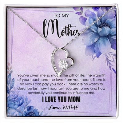 Forever Love Necklace 14K White Gold Finish | 1 | Personalized To My Mother Necklace From Daughter Son I Love You Mom Birthday Gifts Mothers Day Thanksgiving Jewelry Christmas Customized Gift Box Message Card | siriusteestore