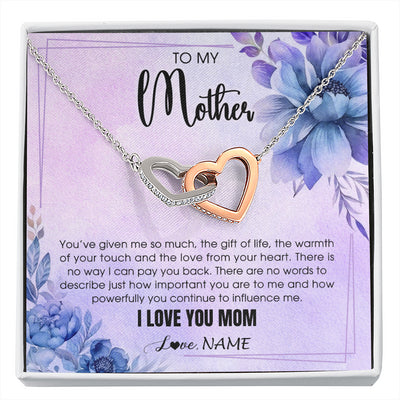 Interlocking Hearts Necklace Stainless Steel & Rose Gold Finish | 1 | Personalized To My Mother Necklace From Daughter Son I Love You Mom Birthday Gifts Mothers Day Thanksgiving Jewelry Christmas Customized Gift Box Message Card | siriusteestore