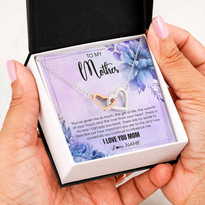 Interlocking Hearts Necklace Stainless Steel & Rose Gold Finish | 2 | Personalized To My Mother Necklace From Daughter Son I Love You Mom Birthday Gifts Mothers Day Thanksgiving Jewelry Christmas Customized Gift Box Message Card | siriusteestore