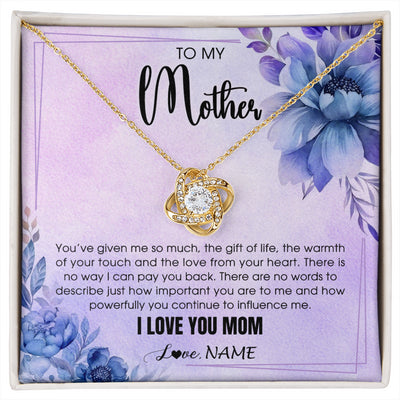 Love Knot Necklace 18K Yellow Gold Finish | 1 | Personalized To My Mother Necklace From Daughter Son I Love You Mom Birthday Gifts Mothers Day Thanksgiving Jewelry Christmas Customized Gift Box Message Card | siriusteestore