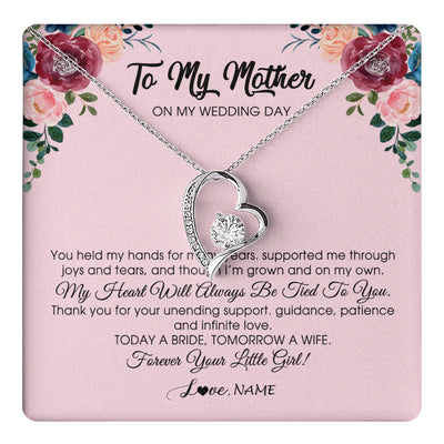 Forever Love Necklace 14K White Gold Finish | 1 | Personalized To My Mother Necklace from Daughter On Wedding Day for Mom Bride's Mother Customized Gift Box Message Card | siriusteestore