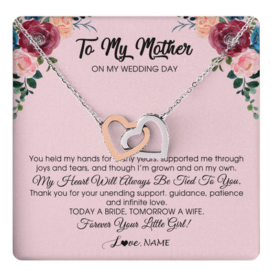 Interlocking Hearts Necklace Stainless Steel & Rose Gold Finish | 1 | Personalized To My Mother Necklace from Daughter On Wedding Day for Mom Bride's Mother Customized Gift Box Message Card | siriusteestore