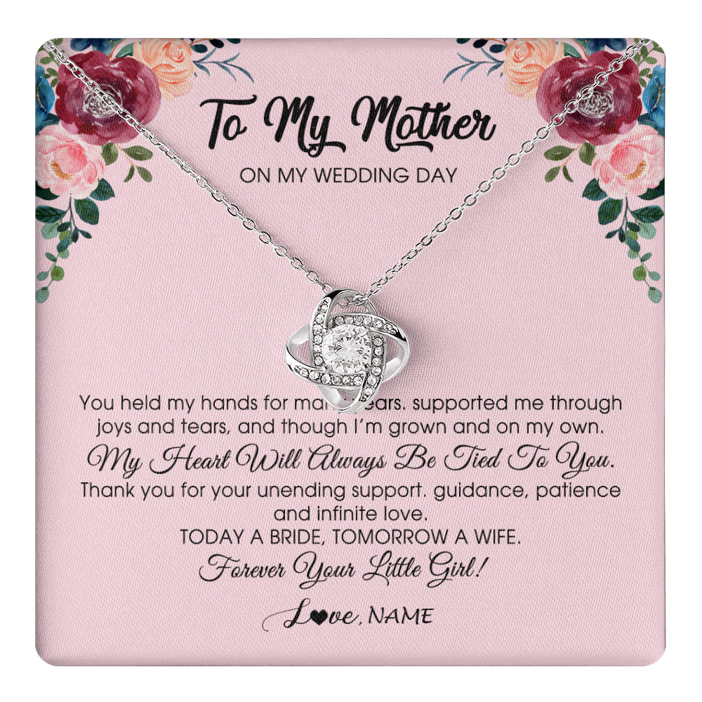Love Knot Necklace 14K White Gold Finish | 1 | Personalized To My Mother Necklace from Daughter On Wedding Day for Mom Bride's Mother Customized Gift Box Message Card | siriusteestore
