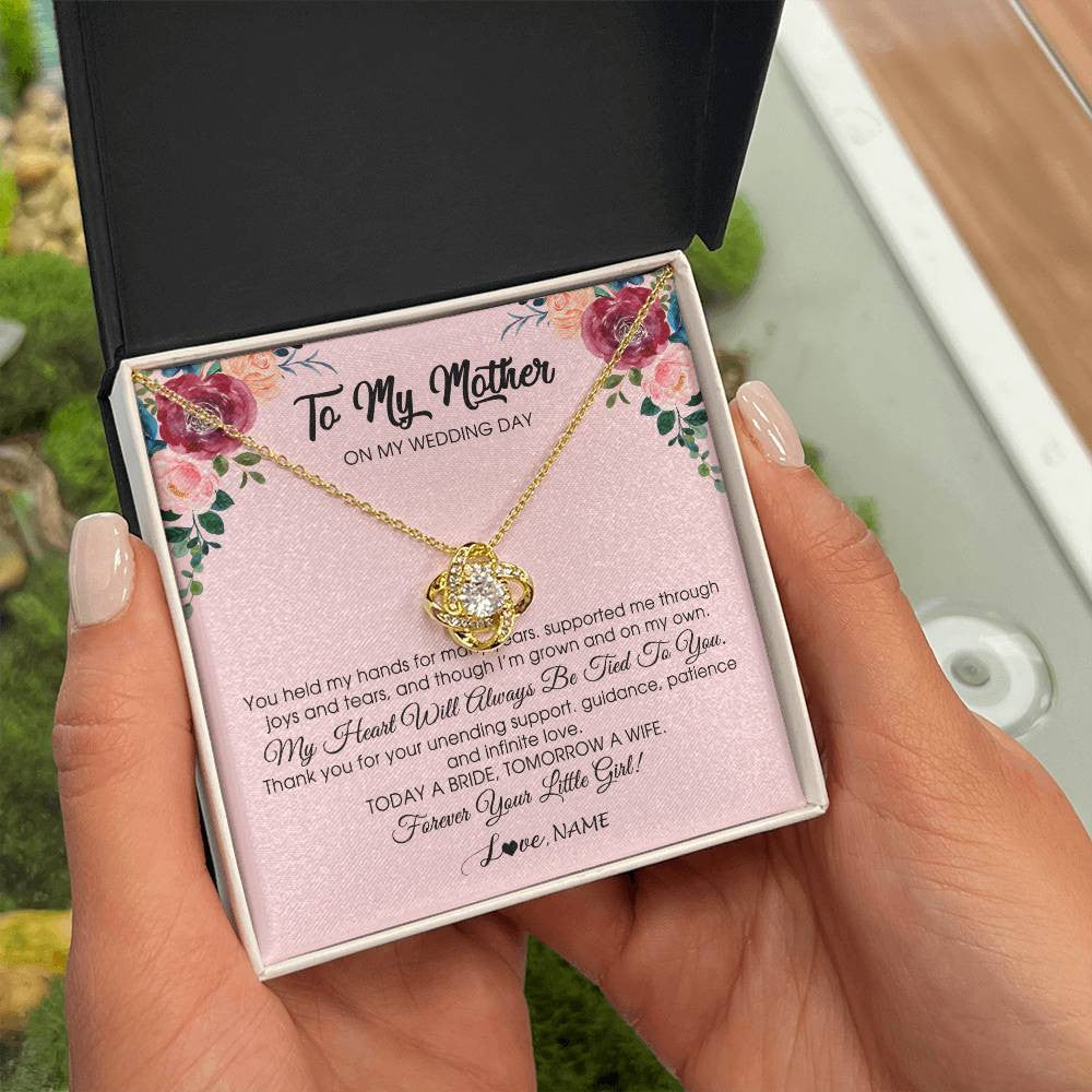 Love Knot Necklace 18K Yellow Gold Finish | Personalized To My Mother Necklace from Daughter On Wedding Day for Mom Bride's Mother Customized Gift Box Message Card | siriusteestore
