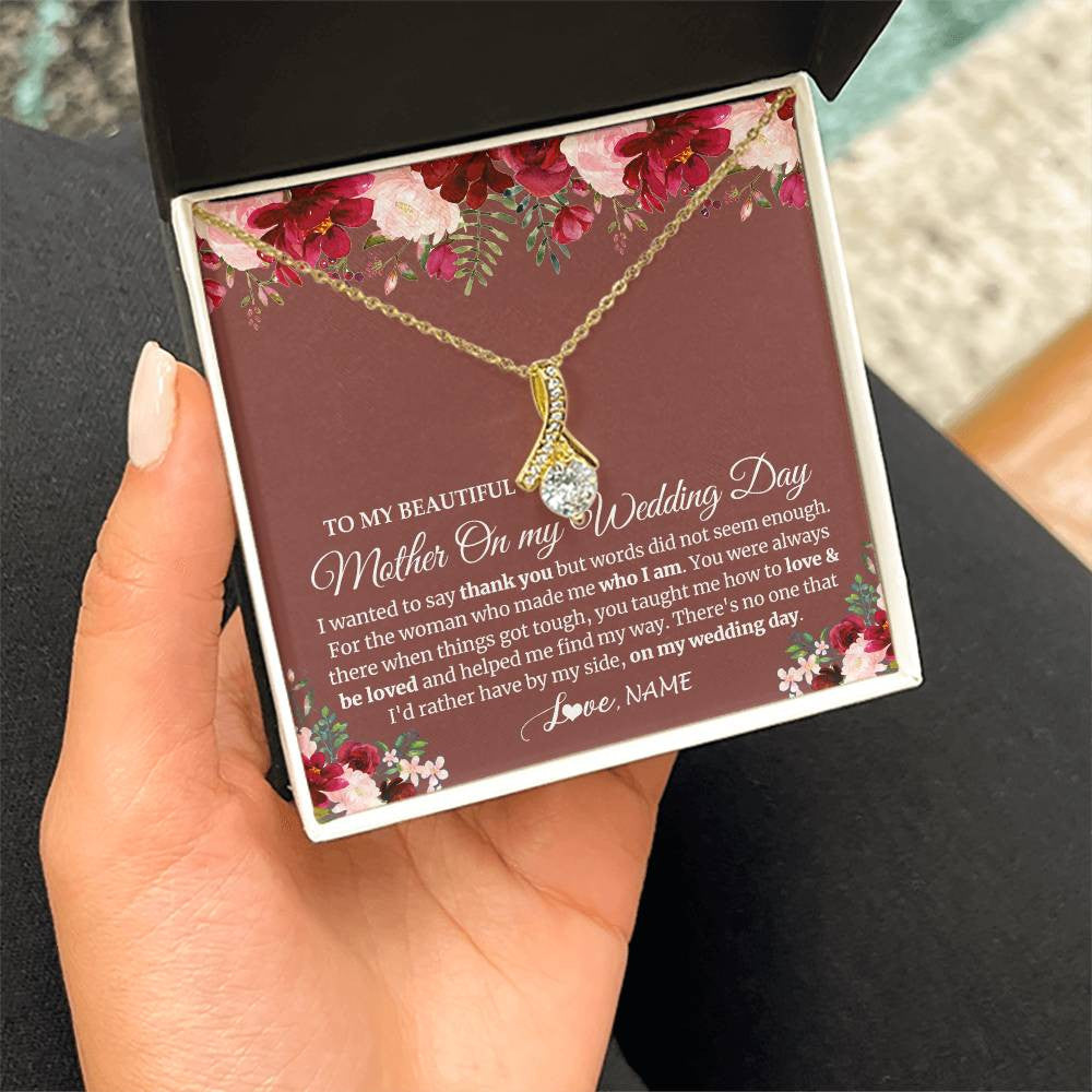 Alluring Beauty Necklace 18K Yellow Gold Finish | 2 | Personalized To My Mother On My Wedding Day Necklace From Daughter Bride To Mom I Wanted To Say Thank You Mother Jewelry Customized Gift Box Message Card | siriusteestore