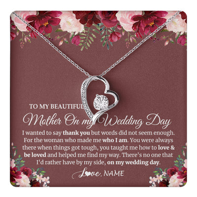 Forever Love Necklace 14K White Gold Finish | 1 | Personalized To My Mother On My Wedding Day Necklace From Daughter Bride To Mom I Wanted To Say Thank You Mother Jewelry Customized Gift Box Message Card | siriusteestore