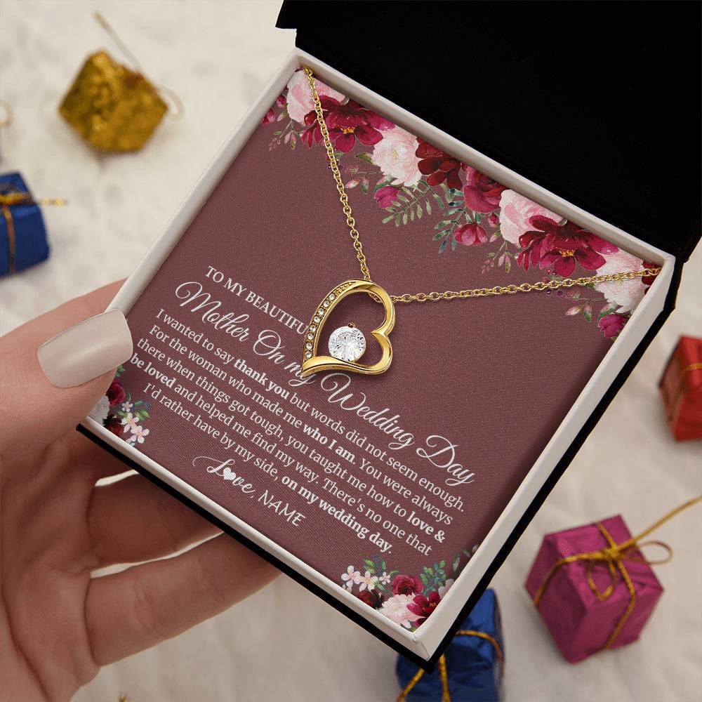 Forever Love Necklace 18K Yellow Gold Finish | 2 | Personalized To My Mother On My Wedding Day Necklace From Daughter Bride To Mom I Wanted To Say Thank You Mother Jewelry Customized Gift Box Message Card | siriusteestore