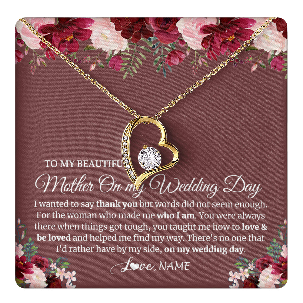 Forever Love Necklace 18K Yellow Gold Finish | 1 | Personalized To My Mother On My Wedding Day Necklace From Daughter Bride To Mom I Wanted To Say Thank You Mother Jewelry Customized Gift Box Message Card | siriusteestore