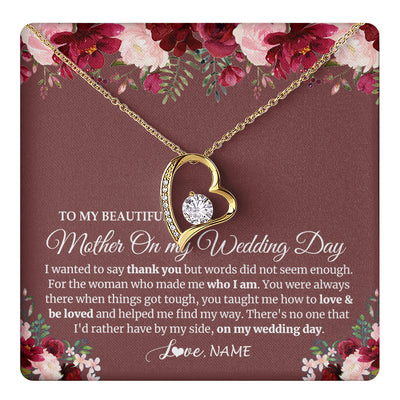 Forever Love Necklace 18K Yellow Gold Finish | 1 | Personalized To My Mother On My Wedding Day Necklace From Daughter Bride To Mom I Wanted To Say Thank You Mother Jewelry Customized Gift Box Message Card | siriusteestore