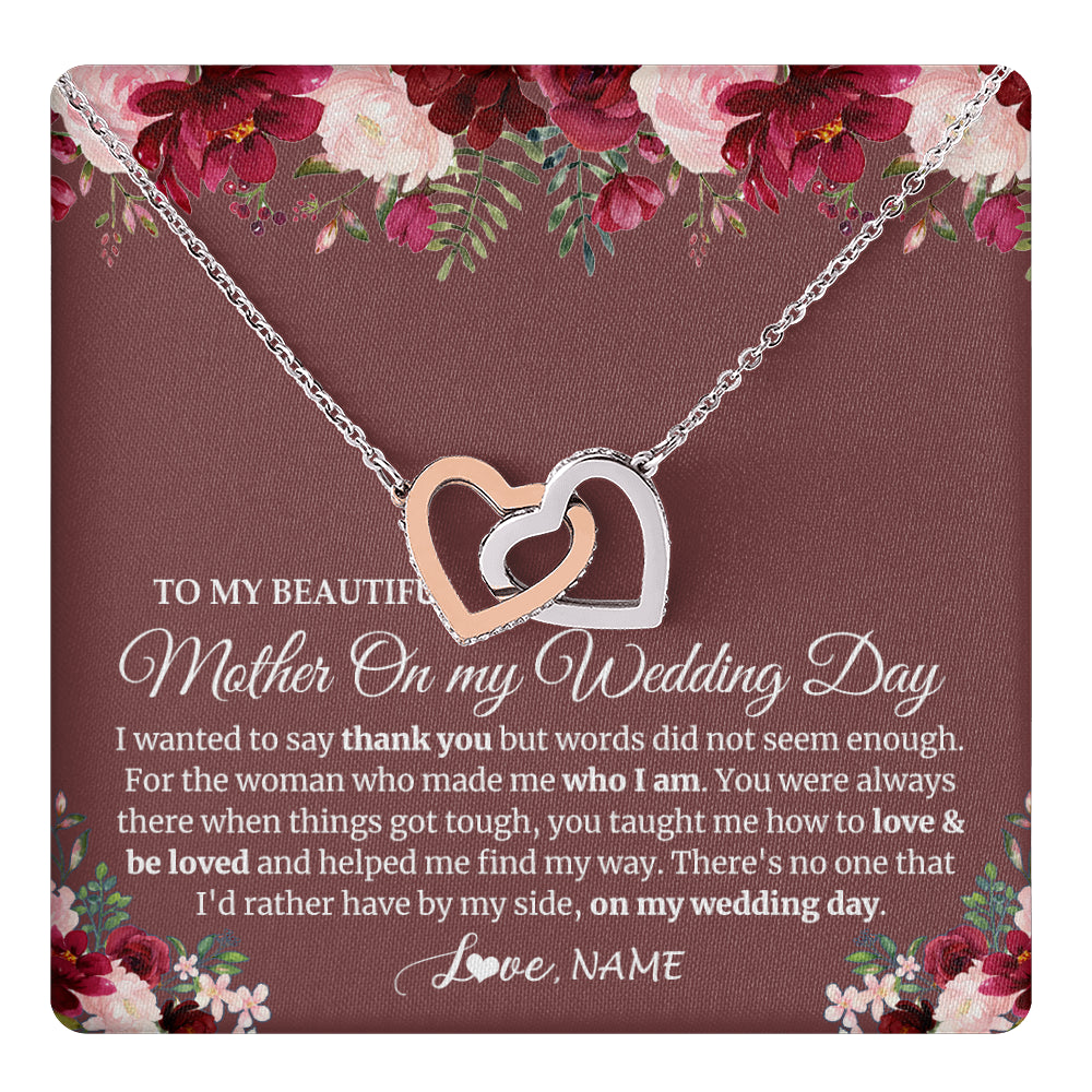 Interlocking Hearts Necklace Stainless Steel & Rose Gold Finish | 1 | Personalized To My Mother On My Wedding Day Necklace From Daughter Bride To Mom I Wanted To Say Thank You Mother Jewelry Customized Gift Box Message Card | siriusteestore