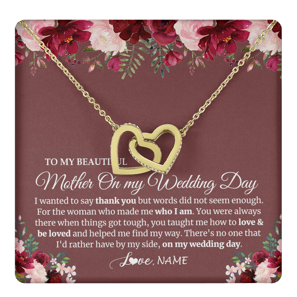 Interlocking Hearts Necklace 18K Yellow Gold Finish | 1 | Personalized To My Mother On My Wedding Day Necklace From Daughter Bride To Mom I Wanted To Say Thank You Mother Jewelry Customized Gift Box Message Card | siriusteestore