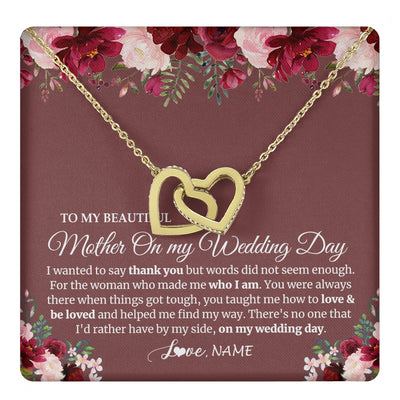 Interlocking Hearts Necklace 18K Yellow Gold Finish | 1 | Personalized To My Mother On My Wedding Day Necklace From Daughter Bride To Mom I Wanted To Say Thank You Mother Jewelry Customized Gift Box Message Card | siriusteestore