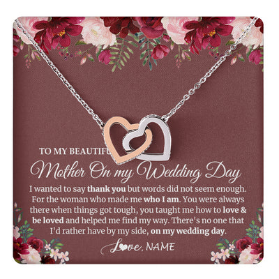 Interlocking Hearts Necklace Stainless Steel & Rose Gold Finish | 1 | Personalized To My Mother On My Wedding Day Necklace From Daughter Bride To Mom I Wanted To Say Thank You Mother Jewelry Customized Gift Box Message Card | siriusteestore