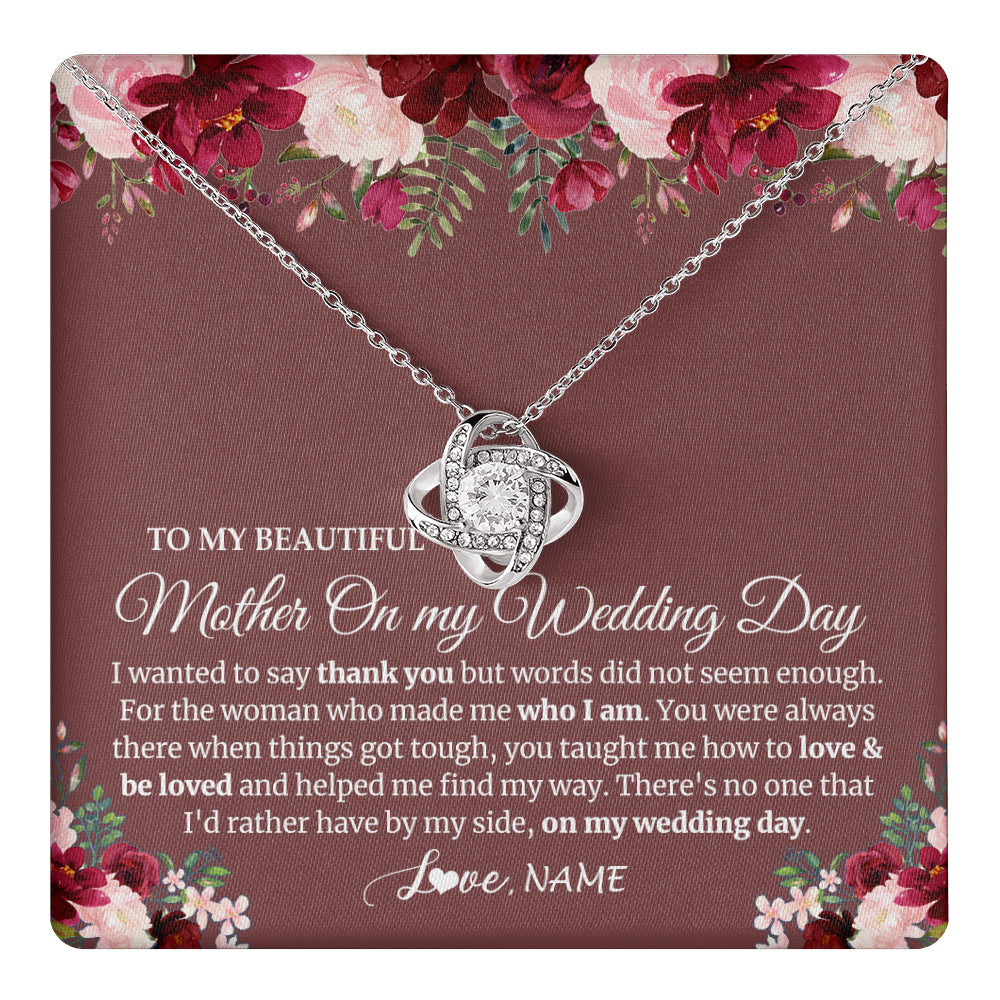 Love Knot Necklace 14K White Gold Finish | 1 | Personalized To My Mother On My Wedding Day Necklace From Daughter Bride To Mom I Wanted To Say Thank You Mother Jewelry Customized Gift Box Message Card | siriusteestore