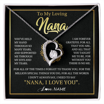 Forever Love Necklace 14K White Gold Finish | 1 | Personalized To My Nana Gifts Necklace From Granddaughter Grandson Grateful Thank You Nana Birthday Mothers Day Christmas Customized Gift Box Message Card | siriusteestore