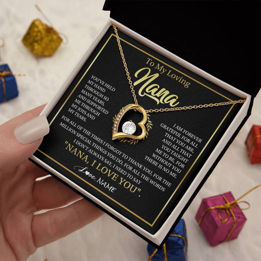 Forever Love Necklace 18K Yellow Gold Finish | 2 | Personalized To My Nana Gifts Necklace From Granddaughter Grandson Grateful Thank You Nana Birthday Mothers Day Christmas Customized Gift Box Message Card | siriusteestore