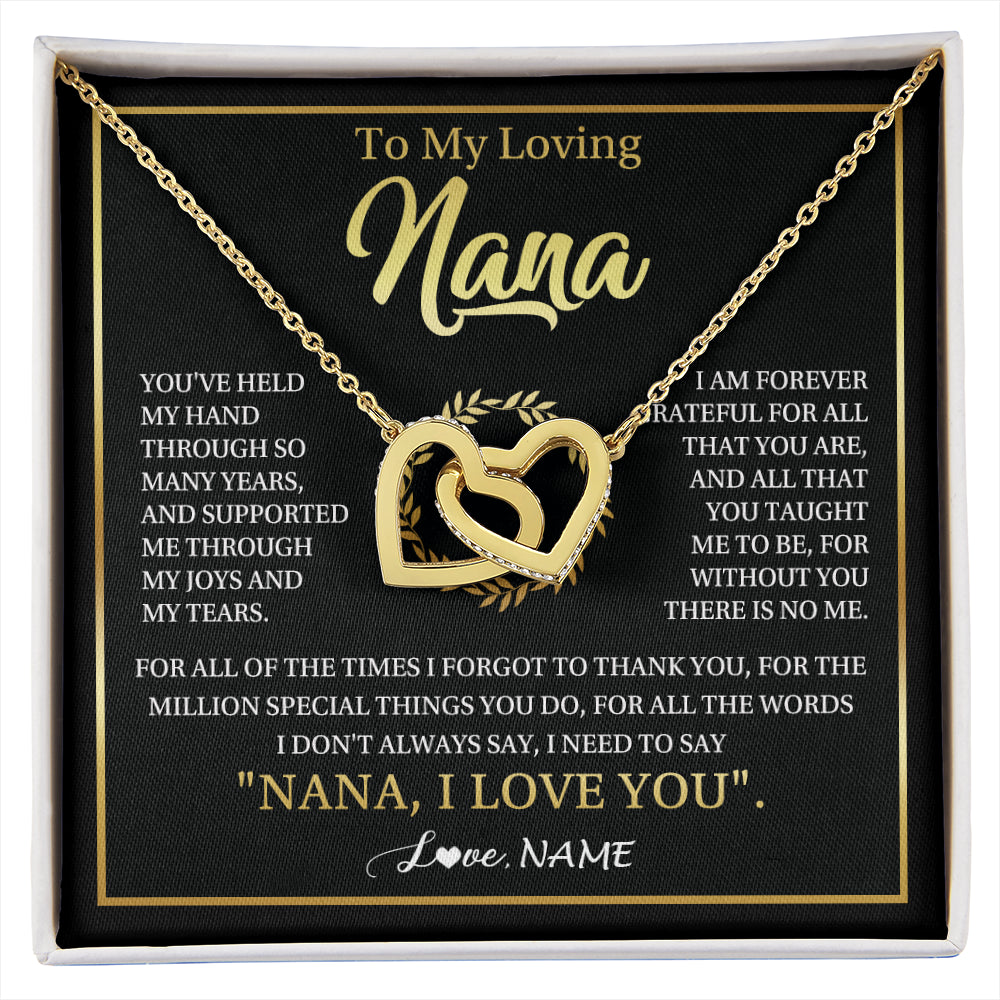 Interlocking Hearts Necklace 18K Yellow Gold Finish | 1 | Personalized To My Nana Gifts Necklace From Granddaughter Grandson Grateful Thank You Nana Birthday Mothers Day Christmas Customized Gift Box Message Card | siriusteestore