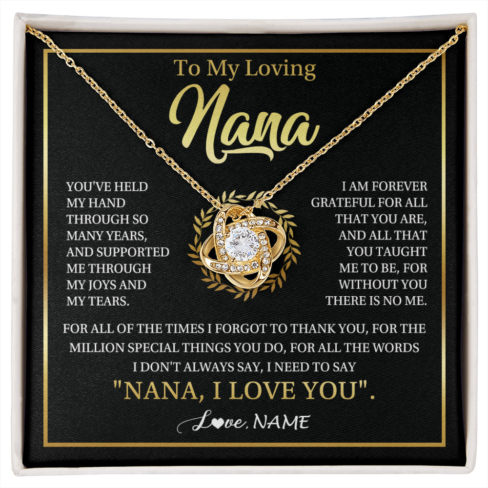 Love Knot Necklace 18K Yellow Gold Finish | 1 | Personalized To My Nana Gifts Necklace From Granddaughter Grandson Grateful Thank You Nana Birthday Mothers Day Christmas Customized Gift Box Message Card | siriusteestore