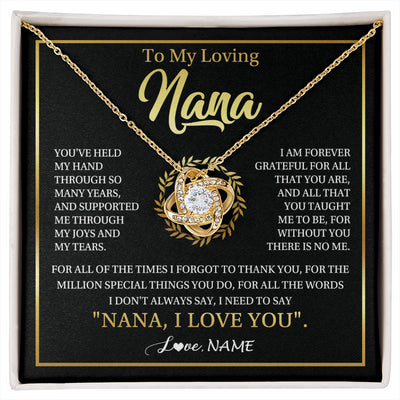 Love Knot Necklace 18K Yellow Gold Finish | 1 | Personalized To My Nana Gifts Necklace From Granddaughter Grandson Grateful Thank You Nana Birthday Mothers Day Christmas Customized Gift Box Message Card | siriusteestore