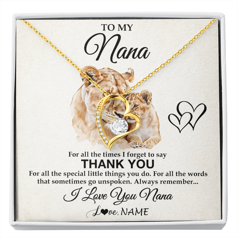 Forever Love Necklace 18K Yellow Gold Finish | 1 | Personalized To My Nana Necklace From Granddaughter Grandson Thank You Lion Nana Gift For Mothers Day Birthday Gift Christmas For Nana Gift Box Message Card | siriusteestore