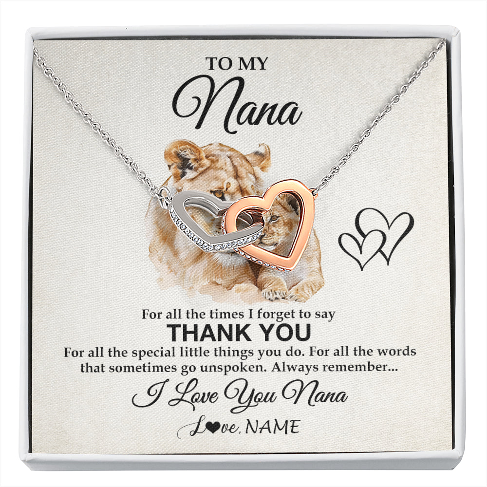 Interlocking Hearts Necklace Stainless Steel & Rose Gold Finish | 1 | Personalized To My Nana Necklace From Granddaughter Grandson Thank You Lion Nana Gift For Mothers Day Birthday Gift Christmas For Nana Gift Box Message Card | siriusteestore