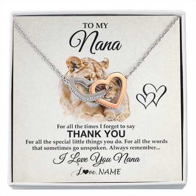 Interlocking Hearts Necklace Stainless Steel & Rose Gold Finish | 1 | Personalized To My Nana Necklace From Granddaughter Grandson Thank You Lion Nana Gift For Mothers Day Birthday Gift Christmas For Nana Gift Box Message Card | siriusteestore