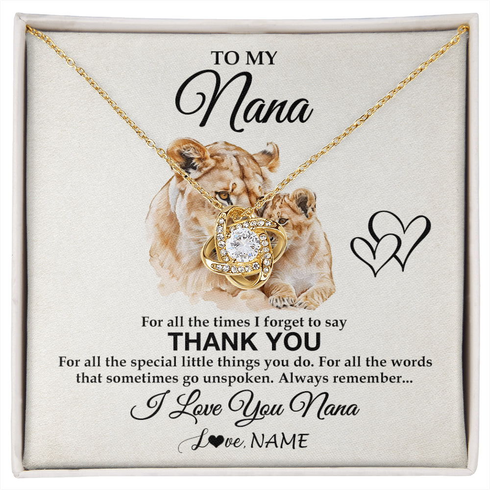 Love Knot Necklace 18K Yellow Gold Finish | 1 | Personalized To My Nana Necklace From Granddaughter Grandson Thank You Lion Nana Gift For Mothers Day Birthday Gift Christmas For Nana Gift Box Message Card | siriusteestore