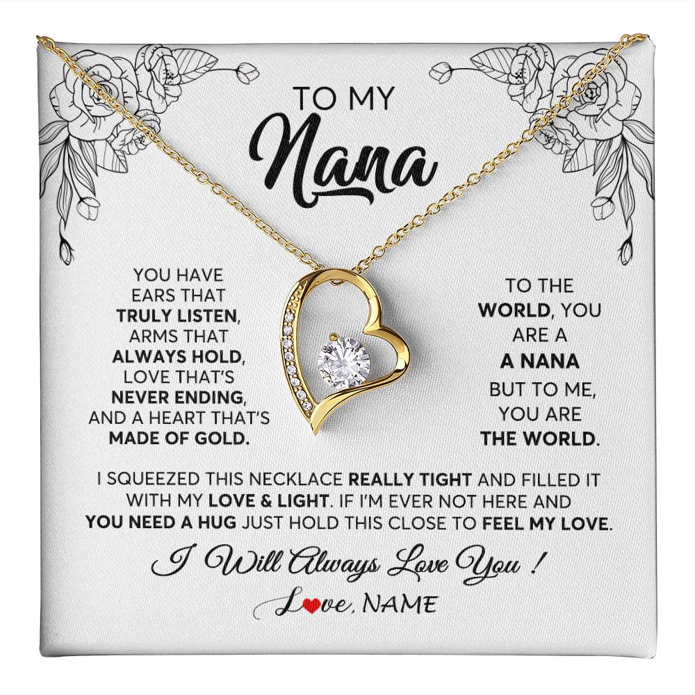 Forever Love Necklace 18K Yellow Gold Finish | 1 | Personalized To My Nana Necklace From Grandkids Granddaughter Hold This Close Feel My Love Nana Birthday Mothers Day Christmas Customized Gift Box Message Card | siriusteestore