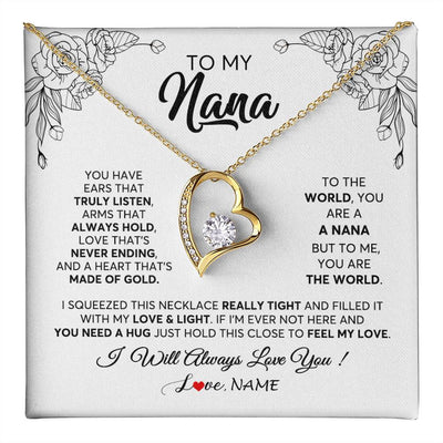 Forever Love Necklace 18K Yellow Gold Finish | 1 | Personalized To My Nana Necklace From Grandkids Granddaughter Hold This Close Feel My Love Nana Birthday Mothers Day Christmas Customized Gift Box Message Card | siriusteestore