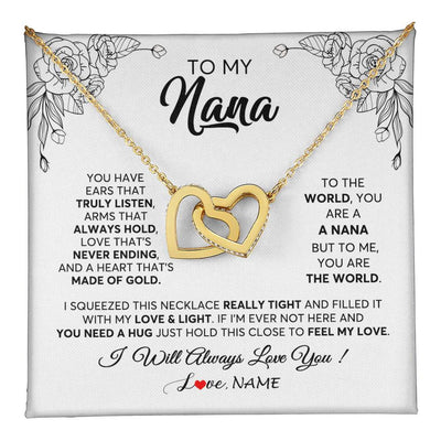 Interlocking Hearts Necklace 18K Yellow Gold Finish | 1 | Personalized To My Nana Necklace From Grandkids Granddaughter Hold This Close Feel My Love Nana Birthday Mothers Day Christmas Customized Gift Box Message Card | siriusteestore