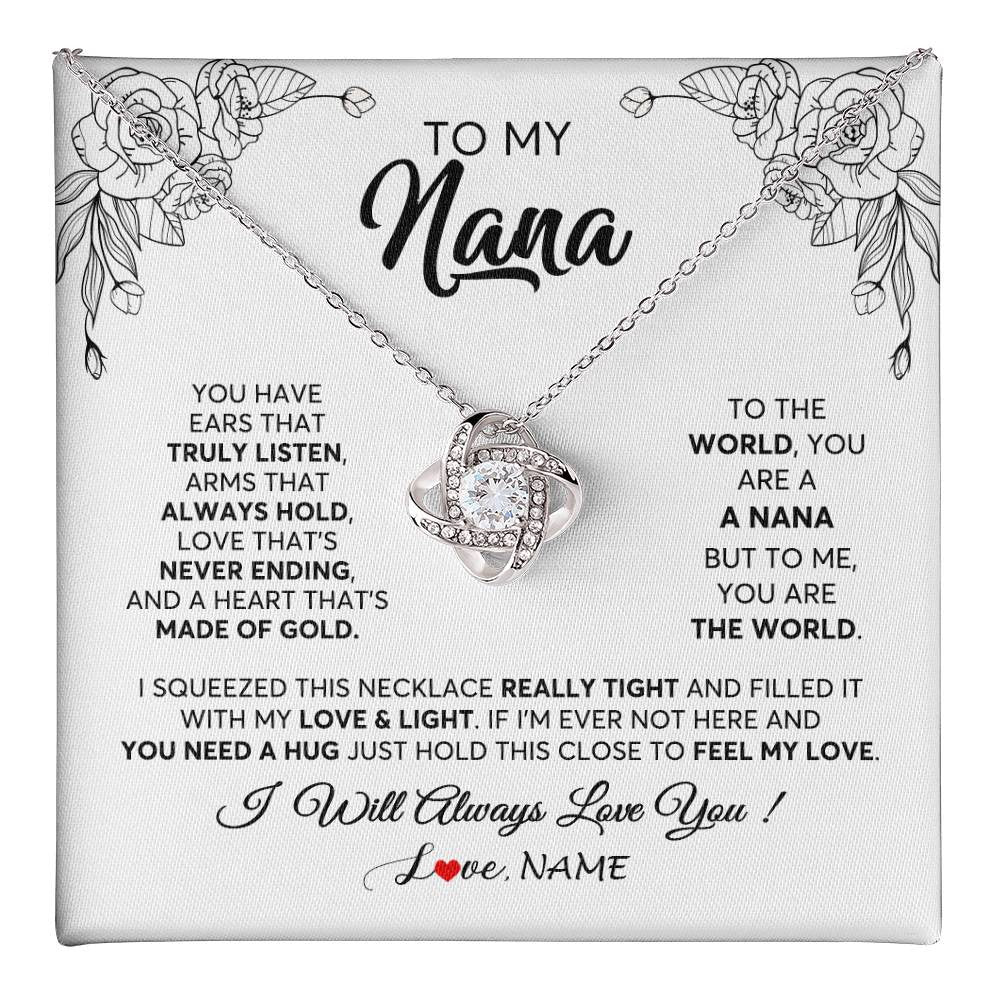 Love Knot Necklace 14K White Gold Finish | 1 | Personalized To My Nana Necklace From Grandkids Granddaughter Hold This Close Feel My Love Nana Birthday Mothers Day Christmas Customized Gift Box Message Card | siriusteestore