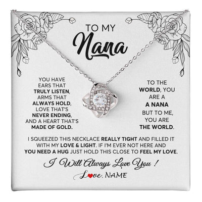 Love Knot Necklace 14K White Gold Finish | 1 | Personalized To My Nana Necklace From Grandkids Granddaughter Hold This Close Feel My Love Nana Birthday Mothers Day Christmas Customized Gift Box Message Card | siriusteestore