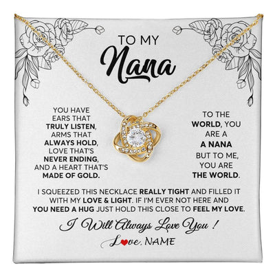 Love Knot Necklace 18K Yellow Gold Finish | 1 | Personalized To My Nana Necklace From Grandkids Granddaughter Hold This Close Feel My Love Nana Birthday Mothers Day Christmas Customized Gift Box Message Card | siriusteestore