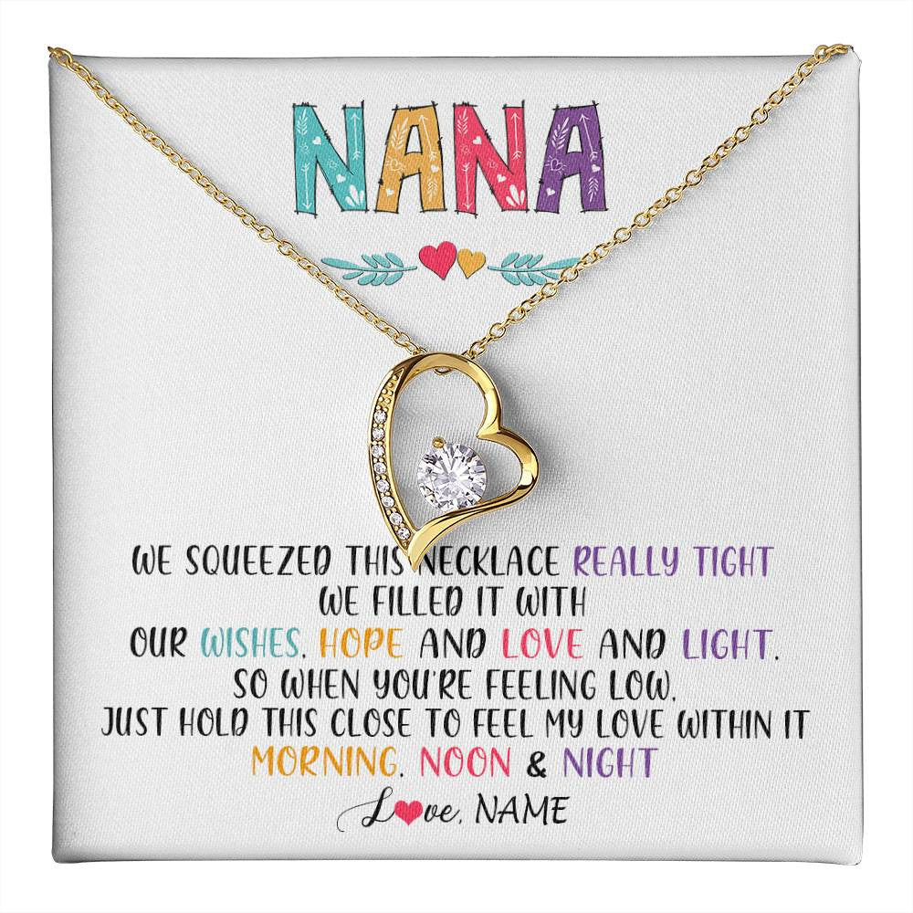 Forever Love Necklace 18K Yellow Gold Finish | 1 | Personalized To My Nana Necklace From Grandkids Granddaughter We Squeezed This Necklace Nana Birthday Mothers Day Christmas Customized Gift Box Message Card | siriusteestore