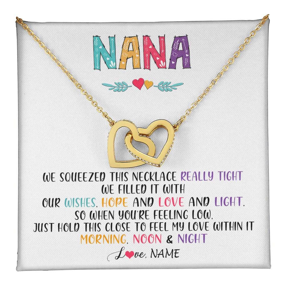 Interlocking Hearts Necklace 18K Yellow Gold Finish | 1 | Personalized To My Nana Necklace From Grandkids Granddaughter We Squeezed This Necklace Nana Birthday Mothers Day Christmas Customized Gift Box Message Card | siriusteestore
