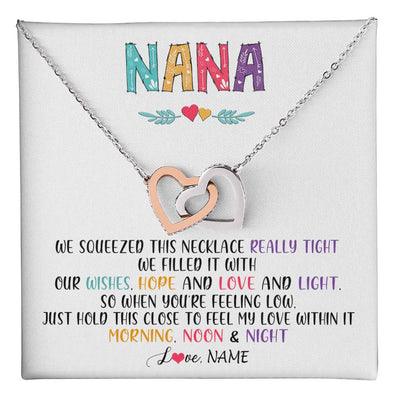 Interlocking Hearts Necklace Stainless Steel & Rose Gold Finish | 1 | Personalized To My Nana Necklace From Grandkids Granddaughter We Squeezed This Necklace Nana Birthday Mothers Day Christmas Customized Gift Box Message Card | siriusteestore