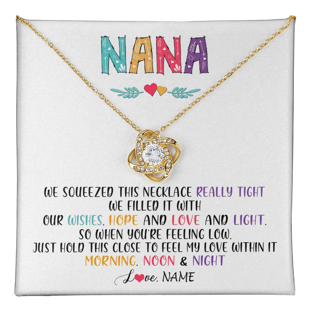 Love Knot Necklace 18K Yellow Gold Finish | 1 | Personalized To My Nana Necklace From Grandkids Granddaughter We Squeezed This Necklace Nana Birthday Mothers Day Christmas Customized Gift Box Message Card | siriusteestore