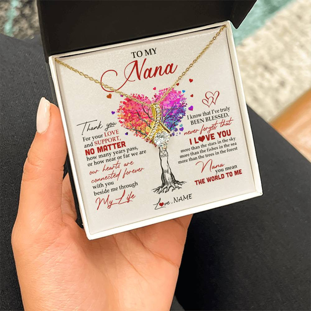 Alluring Beauty Necklace 18K Yellow Gold Finish | 2 | Personalized To My Nana Necklace From Grandkids Never Forget That I Love You You Mean The World Nana Birthday Mothers Day Christmas Customized Gift Box Message Card | siriusteestore