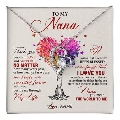 Forever Love Necklace 14K White Gold Finish | 1 | Personalized To My Nana Necklace From Grandkids Never Forget That I Love You You Mean The World Nana Birthday Mothers Day Christmas Customized Gift Box Message Card | siriusteestore