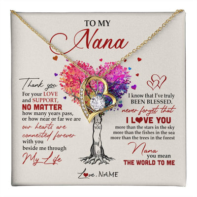 Forever Love Necklace 18K Yellow Gold Finish | 1 | Personalized To My Nana Necklace From Grandkids Never Forget That I Love You You Mean The World Nana Birthday Mothers Day Christmas Customized Gift Box Message Card | siriusteestore