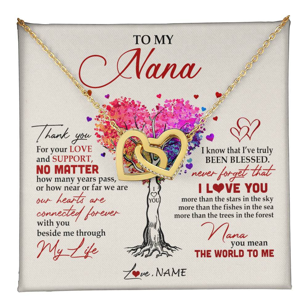 Interlocking Hearts Necklace 18K Yellow Gold Finish | 1 | Personalized To My Nana Necklace From Grandkids Never Forget That I Love You You Mean The World Nana Birthday Mothers Day Christmas Customized Gift Box Message Card | siriusteestore