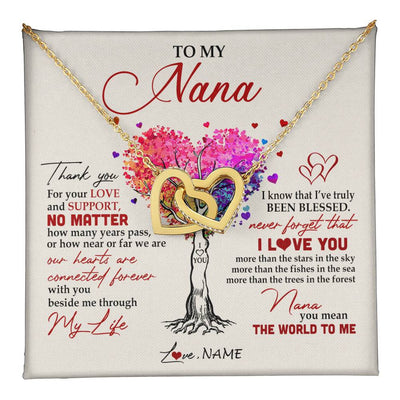 Interlocking Hearts Necklace 18K Yellow Gold Finish | 1 | Personalized To My Nana Necklace From Grandkids Never Forget That I Love You You Mean The World Nana Birthday Mothers Day Christmas Customized Gift Box Message Card | siriusteestore