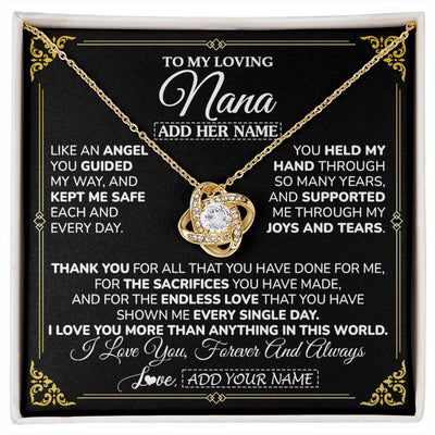 Love Knot Necklace 18K Yellow Gold Finish | 1 | Personalized To My Nana Necklace Gifts Meaningful Gift To Nana From Granddaughter Without You There Is No Me Mothers Day Birthday Gift Box Message Card | https://siriusteestore.