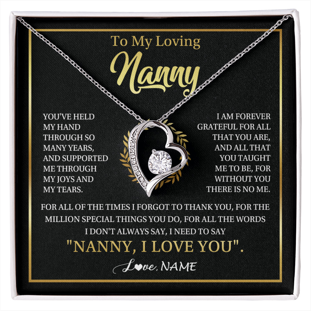 Forever Love Necklace 14K White Gold Finish | 1 | Personalized To My Nanny Gifts Necklace From Granddaughter Grandkids Grateful Thank You Nanny Birthday Mothers Day Christmas Customized Gift Box Message Card | siriusteestore