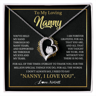 Forever Love Necklace 14K White Gold Finish | 1 | Personalized To My Nanny Gifts Necklace From Granddaughter Grandkids Grateful Thank You Nanny Birthday Mothers Day Christmas Customized Gift Box Message Card | siriusteestore